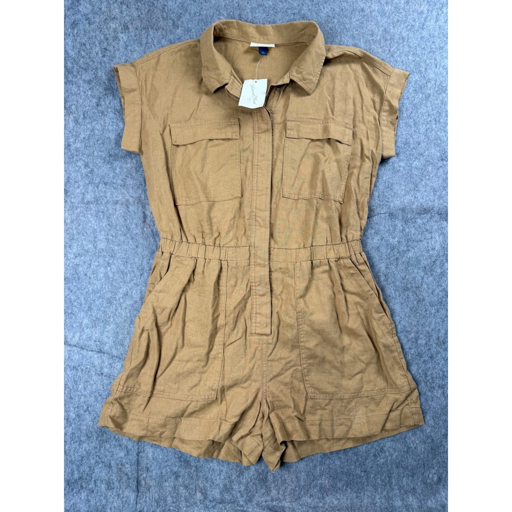 Universal Thread Romper Women 8 Brown Linen Blend Utility Safari Boho NEW